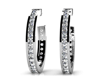 Elongated Diamond Round Shaped Hoop Earrings Lab-Grown Diamond  with 1.06 ct.(finished) 1.7mm