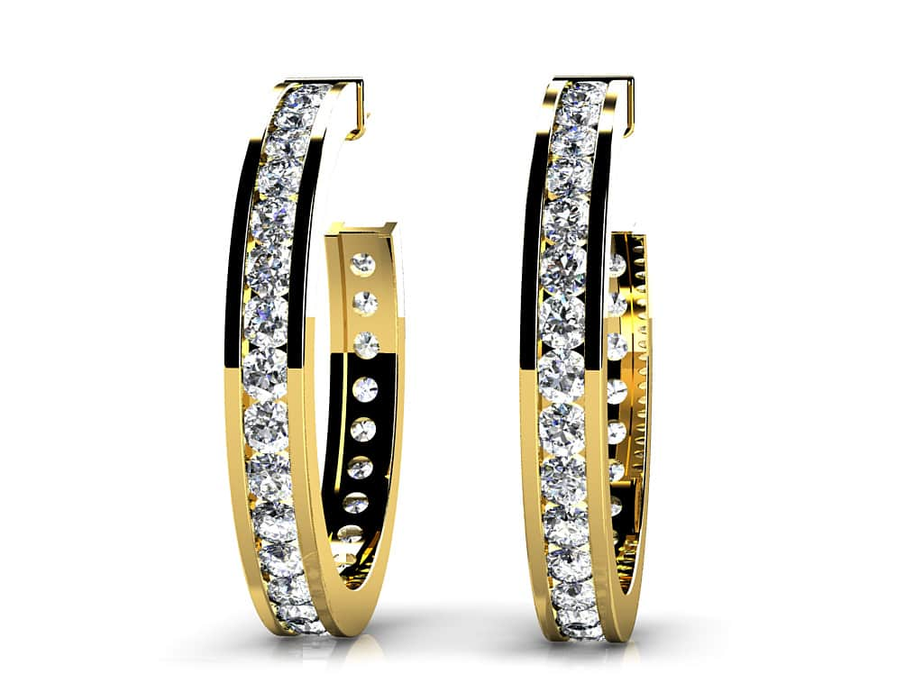 Elongated Diamond Round Shaped Hoop Earrings Lab-Grown Diamond  with 0.75 ct.(finished) 1.4mm