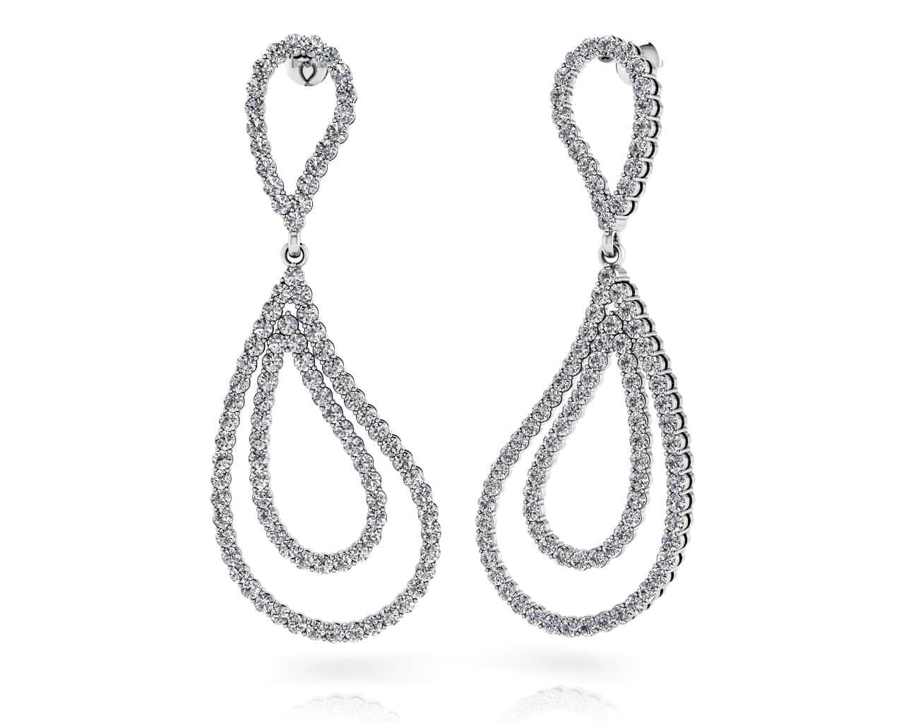 Curvy Teardrop Diamond Drop Earrings Lab-Grown Diamond  with 1.42 ct.(finished) 1.2mm