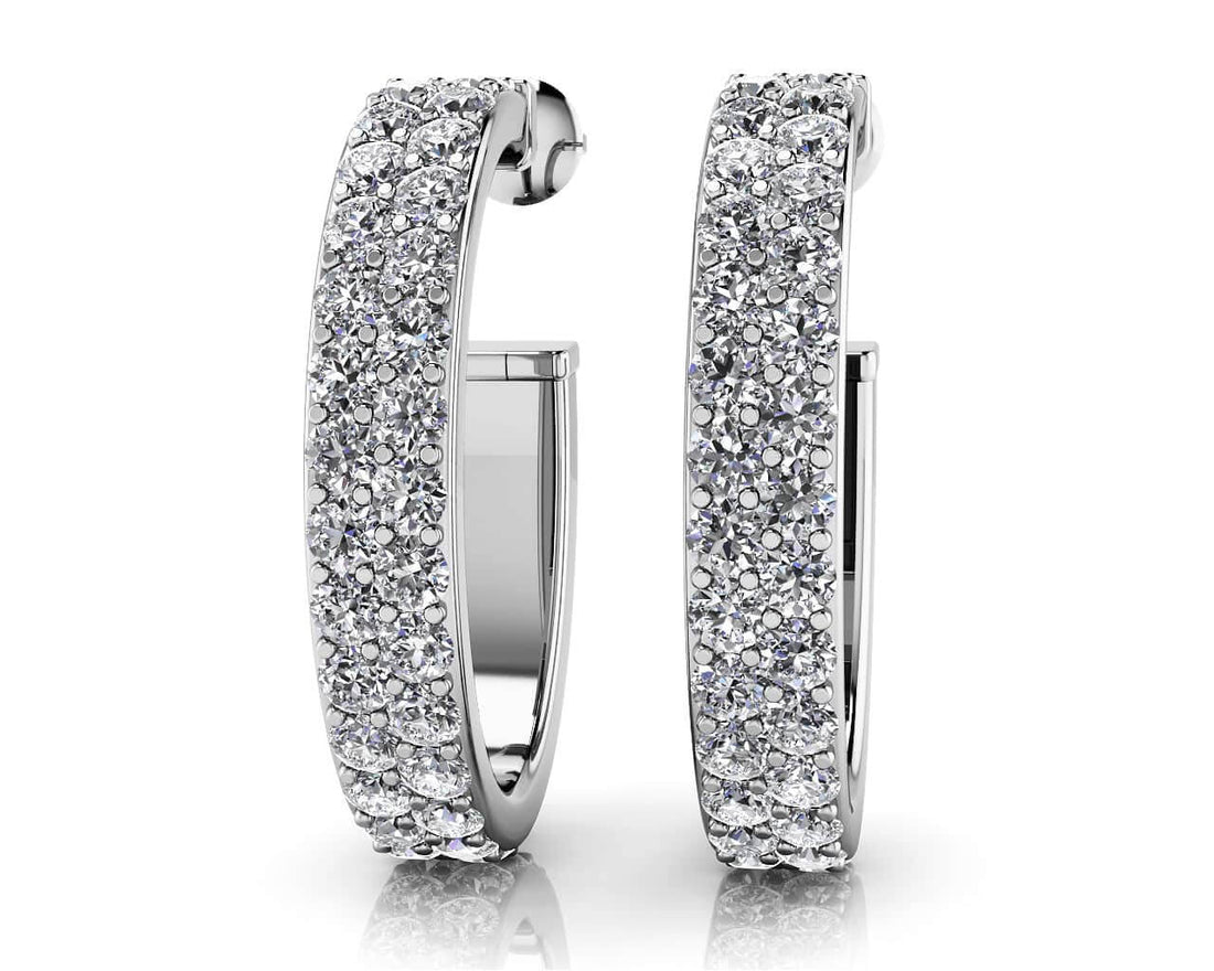 Double Row Diamond Oval Hoop Earrings Lab-Grown Diamond  with 1.50 ct.(finished) 1.5mm