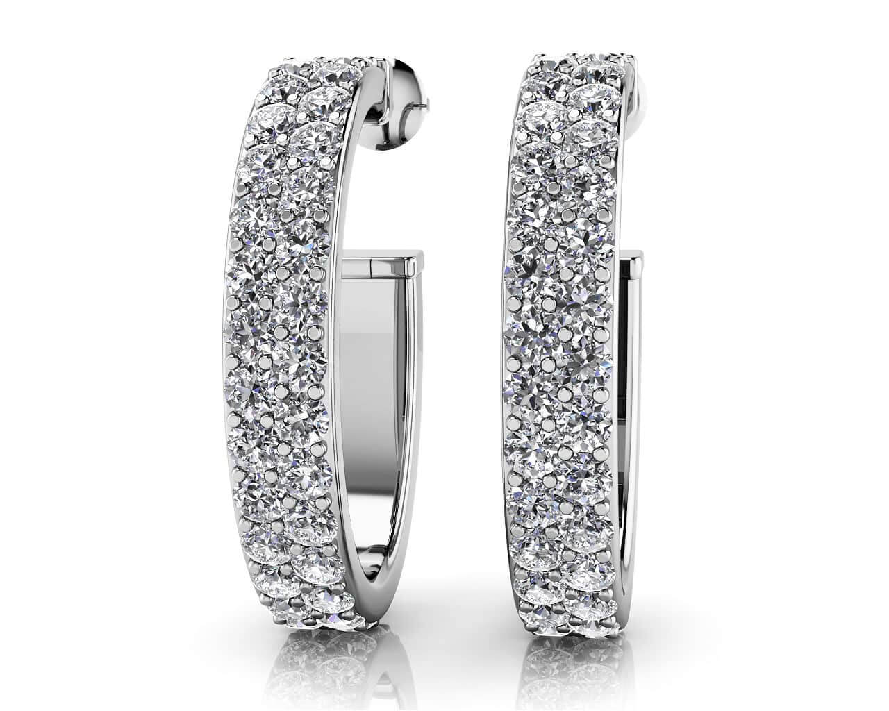 Double Row Diamond Oval Hoop Earrings Lab-Grown Diamond  with 2.50 ct.(finished) 1.8mm