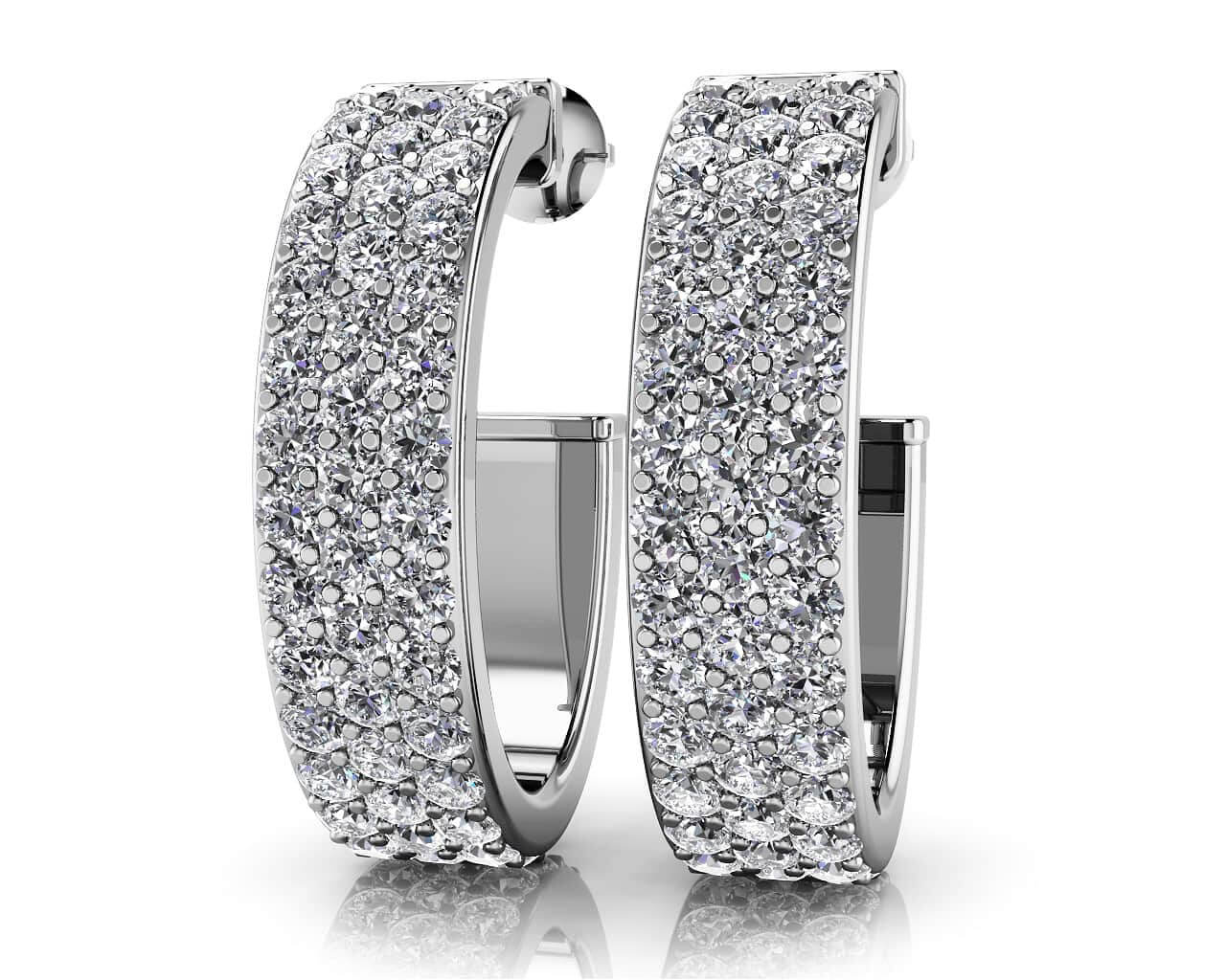 Triple Row Diamond Oval Hoop Earrings Diamond  with 3.00 ct.(finished) 1.8mm