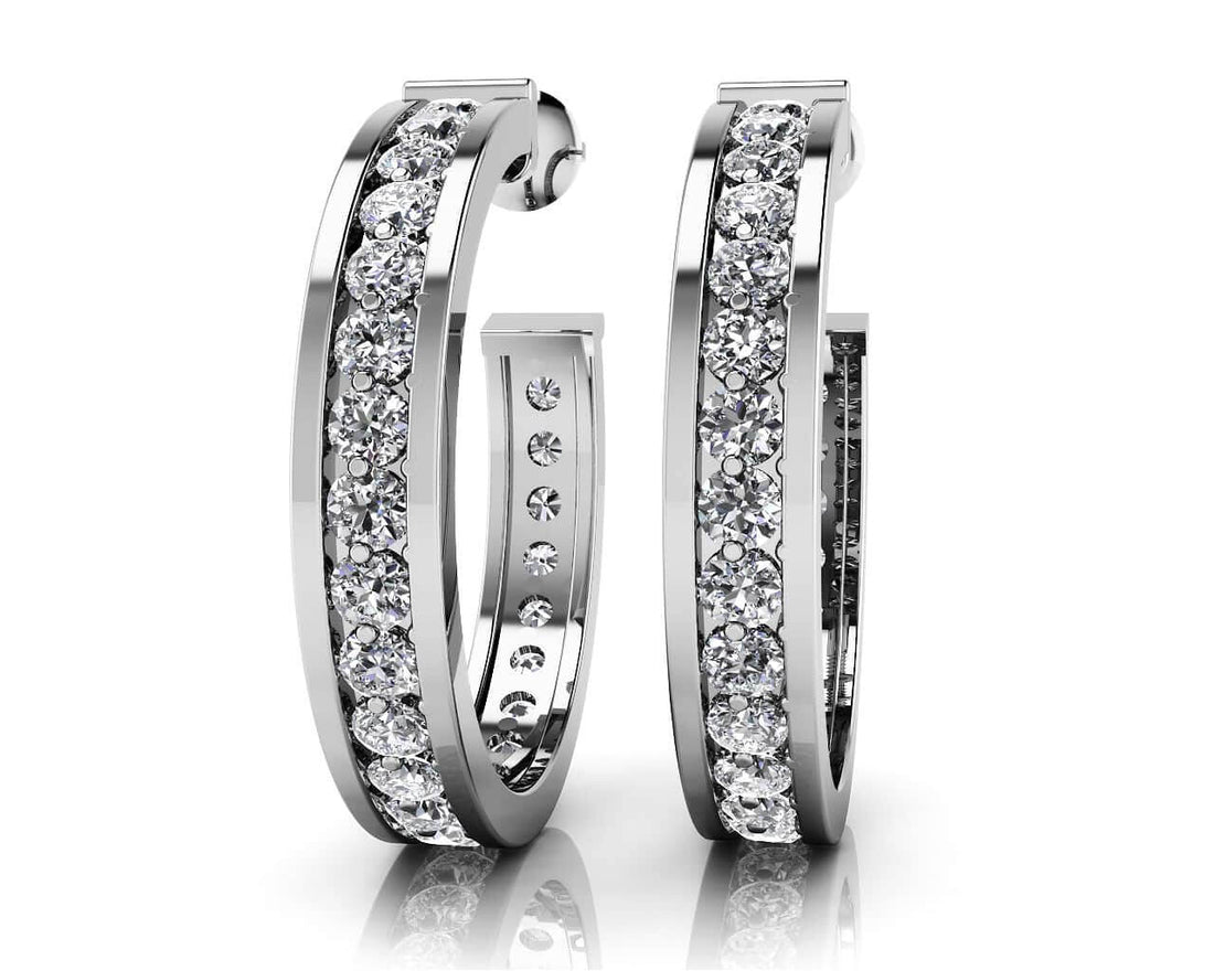 Diamond Round Hoop Earrings Lab-Grown Diamond  with 0.75 ct.(finished) 1.4mm