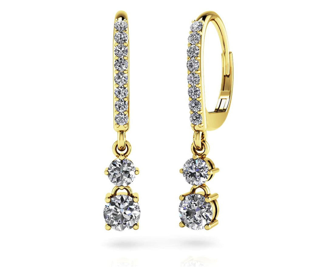 Double Drop Diamond Hoop Earrings Lab-Grown Diamond  with 0.93 ct.(finished) 1.4mm, 3mm, 4mm