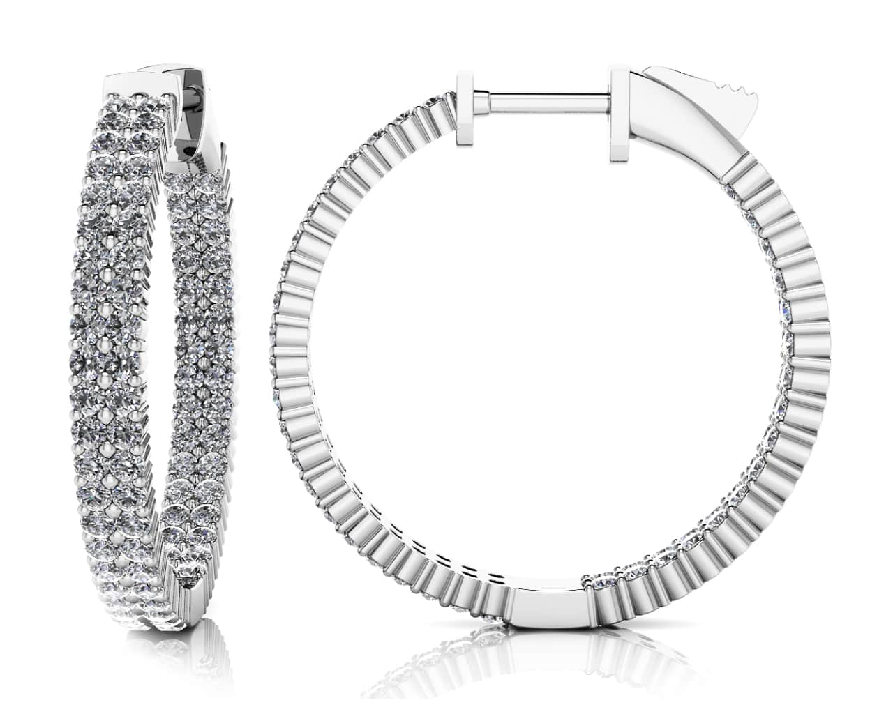 Double Row Inside Out Diamond Hoop Earrings Small Diamond  with 1.92 ct.(finished) 1.4mm