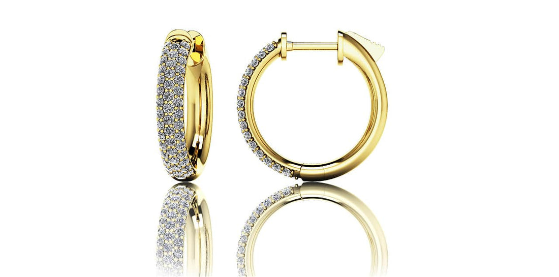 Extra Small Triple Row Diamond Hoop Earrings Lab-Grown Diamond  with 0.90 ct.(finished) 1.3mm