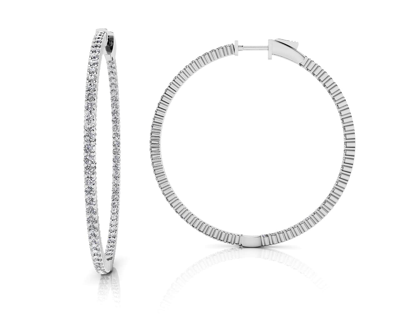 Single Row Inside Out Diamond Hoop Earring Medium Lab-Grown Diamond  with 1.10 ct.(finished) 1.3mm