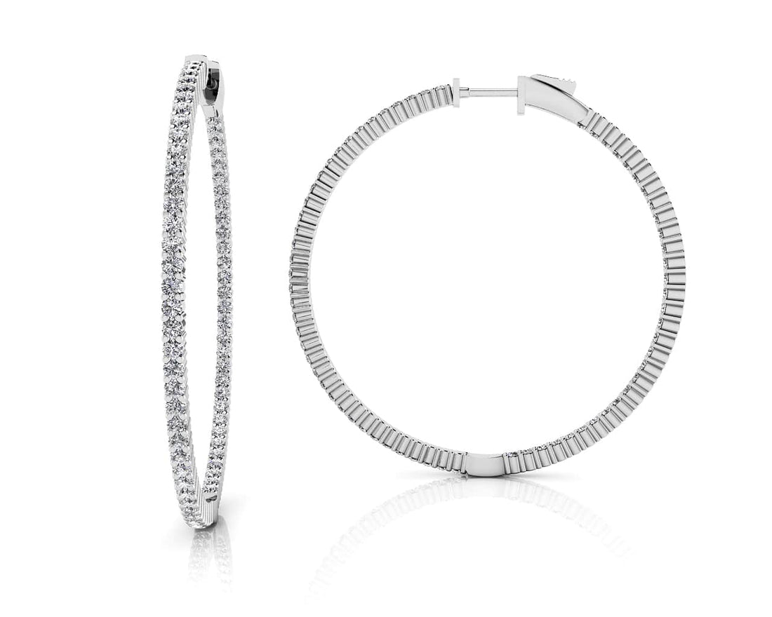 Single Row Inside Out Diamond Hoop Earring Medium Diamond  with 1.10 ct.(finished) 1.3mm