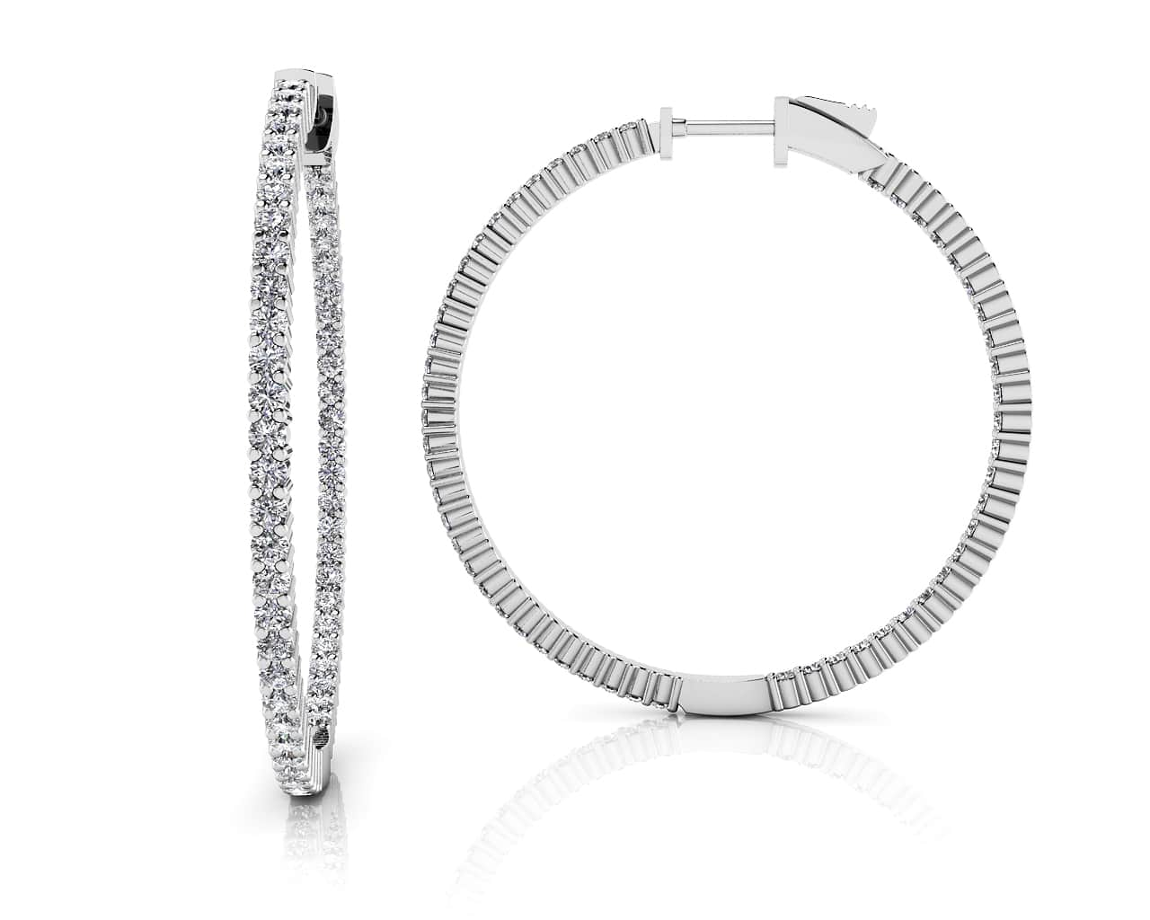 Single Row Inside Out Diamond Hoop Earring Large Lab-Grown Diamond  with 3.10 ct.(finished) 2mm