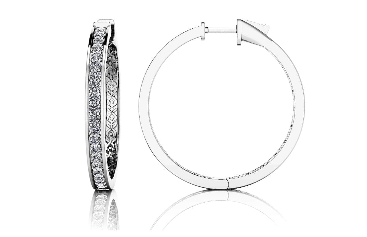 Medium Prong Set Diamond Lined Hoops Diamond  with 1.70 ct.(finished) 2.4mm