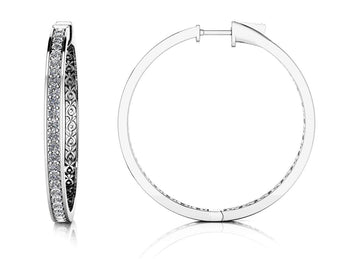 Large Prong Set Diamond Lined Hoops Lab-Grown Diamond  with 1.65 ct.(finished) 2mm