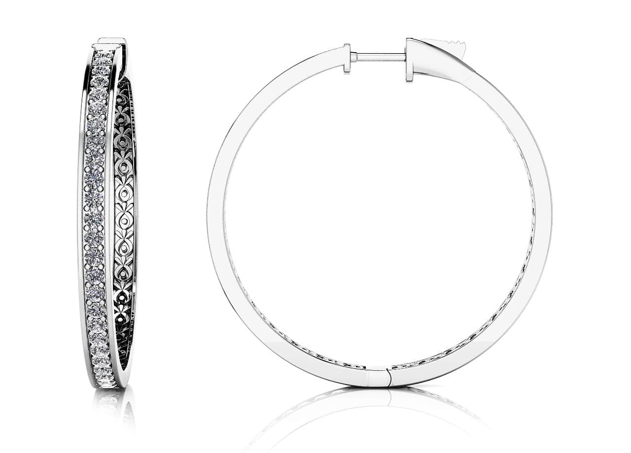 Large Prong Set Diamond Lined Hoops Diamond  with 0.76 ct.(finished) 1.3mm