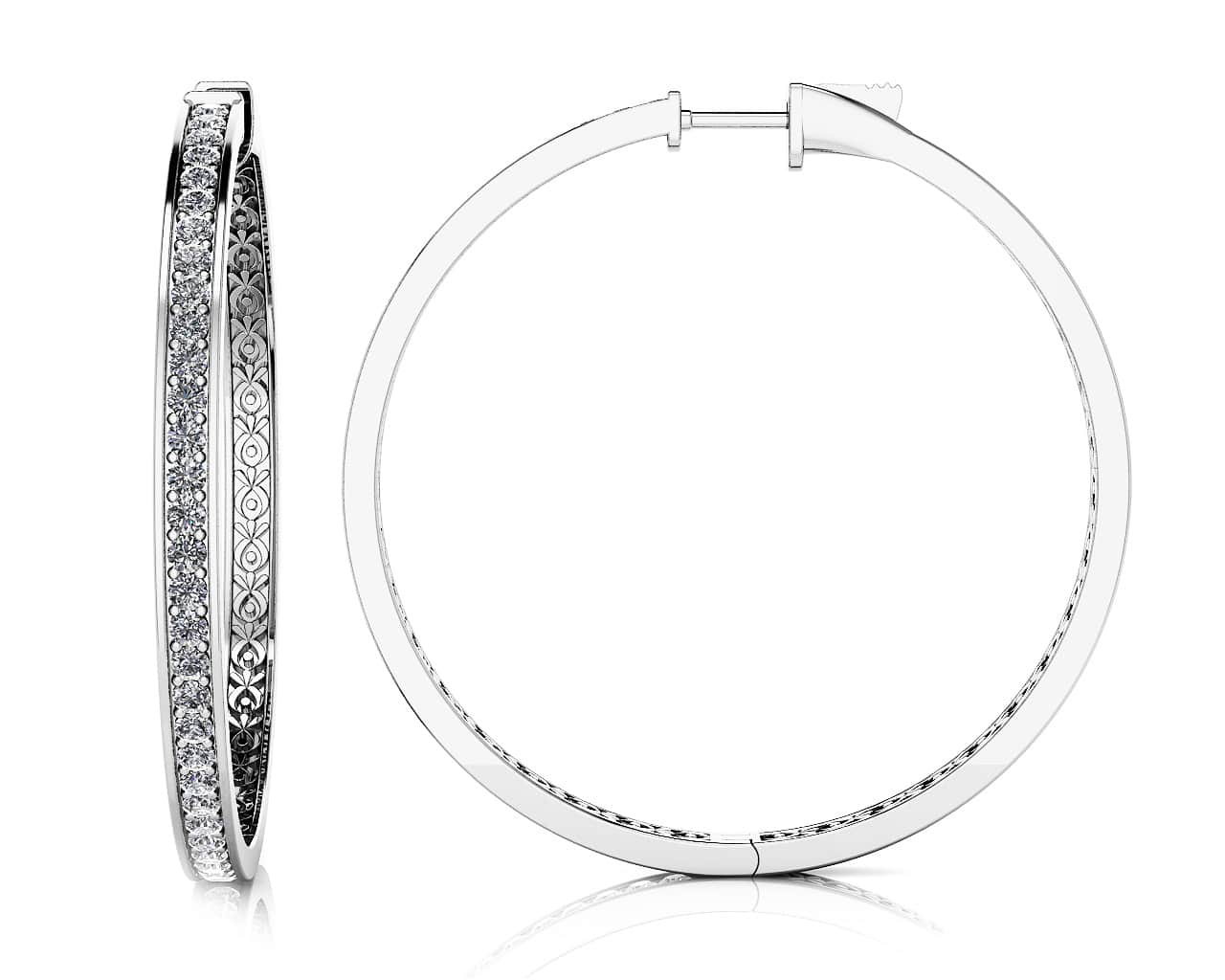 Extra Large Prong Set Diamond Lined Hoops Diamond  with 0.92 ct.(finished) 1.3mm