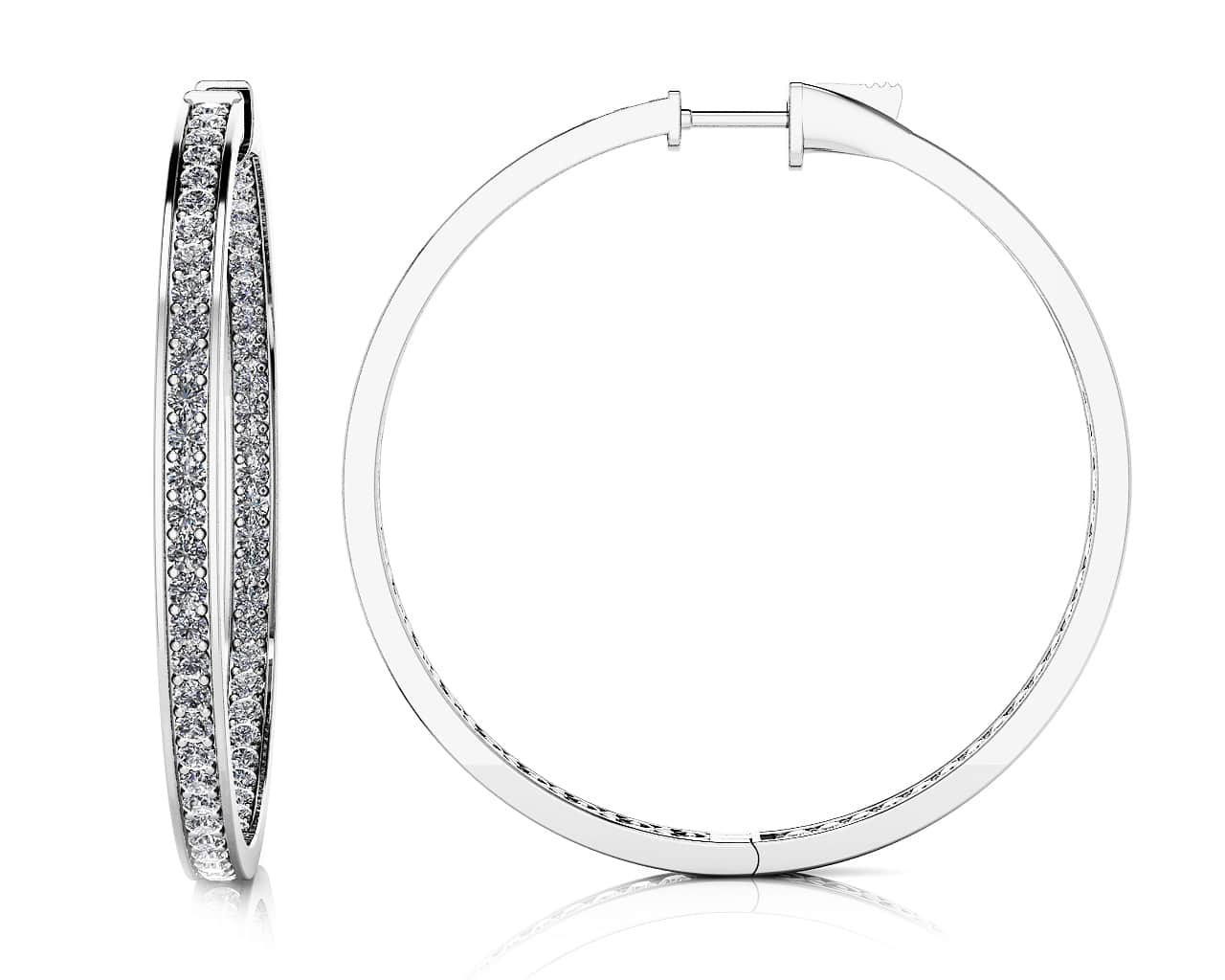 Extra Large Shared Prong Single Row Diamond Hoops Diamond  with 3.83 ct.(finished) 2mm