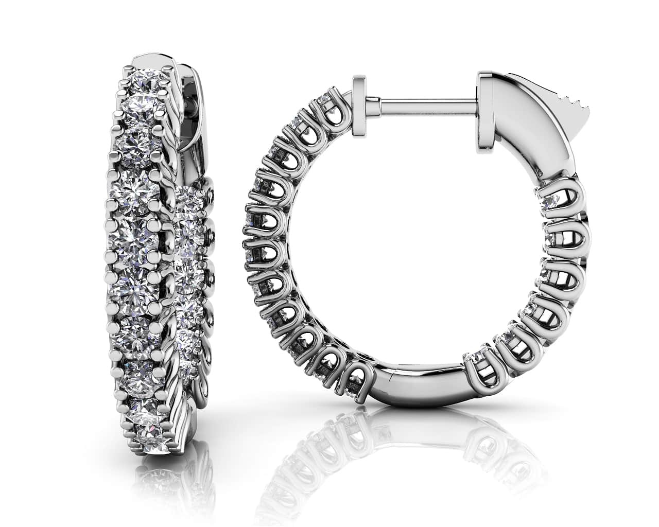 Elegant Curved Prong Hoop Earrings Extra Small Diamond  with 0.69 ct.(finished) 1.5mm