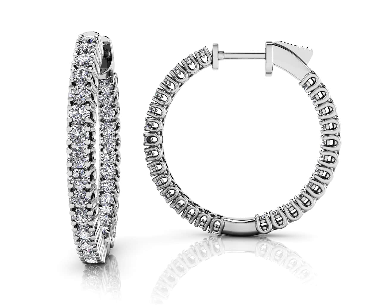 Elegant Curved Prong Diamond Hoop Earrings Small Diamond  with 1.41 ct.(finished) 1.7mm