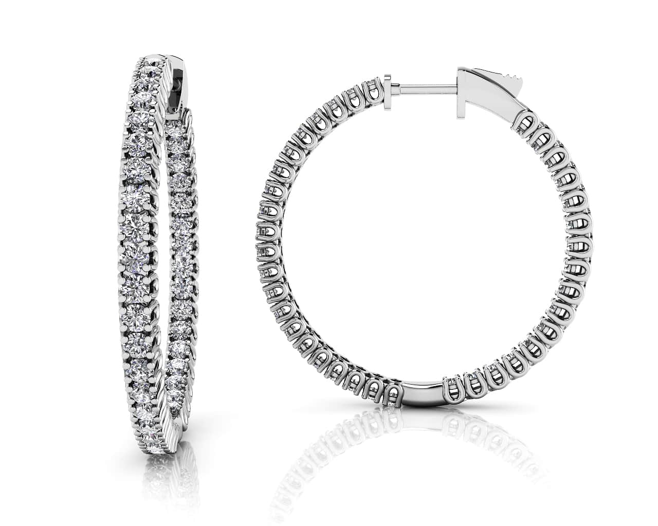 Elegant Curved Prong Diamond Hoop Earrings Medium Diamond  with 1.94 ct.(finished) 1.7mm