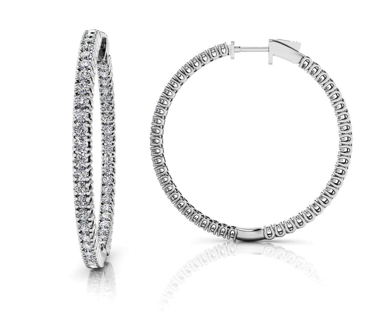 Elegant Curved Prong Diamond Hoop Earrings Large Diamond  with 3.10 ct.(finished) 2mm