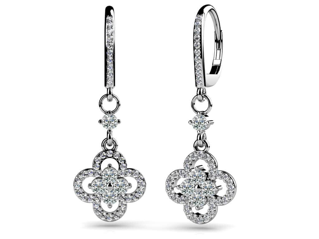 Diamond Clover Drop Earrings Lab-Grown Diamond  with 1.29 ct.(finished) 1.1mm, 2.6mm