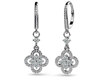 Diamond Clover Drop Earrings Lab-Grown Diamond  with 1.29 ct.(finished) 1.1mm, 2.6mm