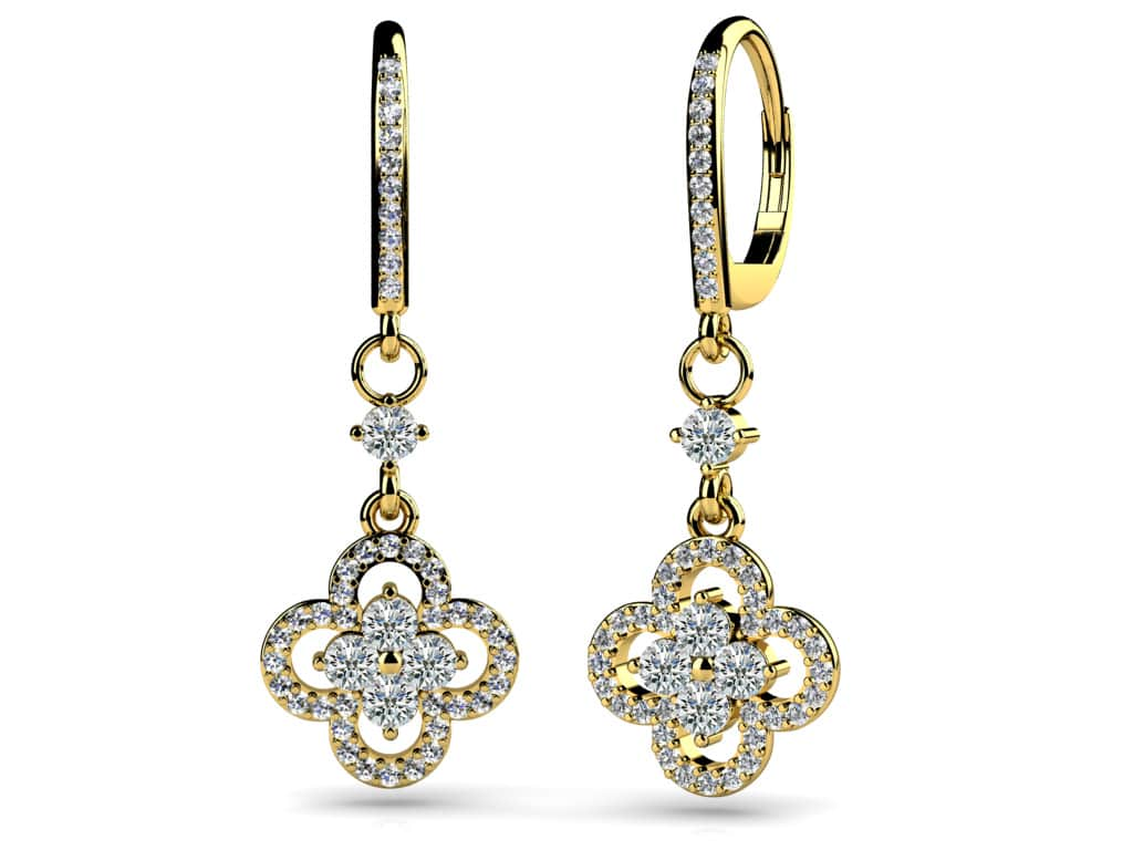 Diamond Clover Drop Earrings Lab-Grown Diamond  with 3.00 ct.(finished) 1.5mm, 3.6mm