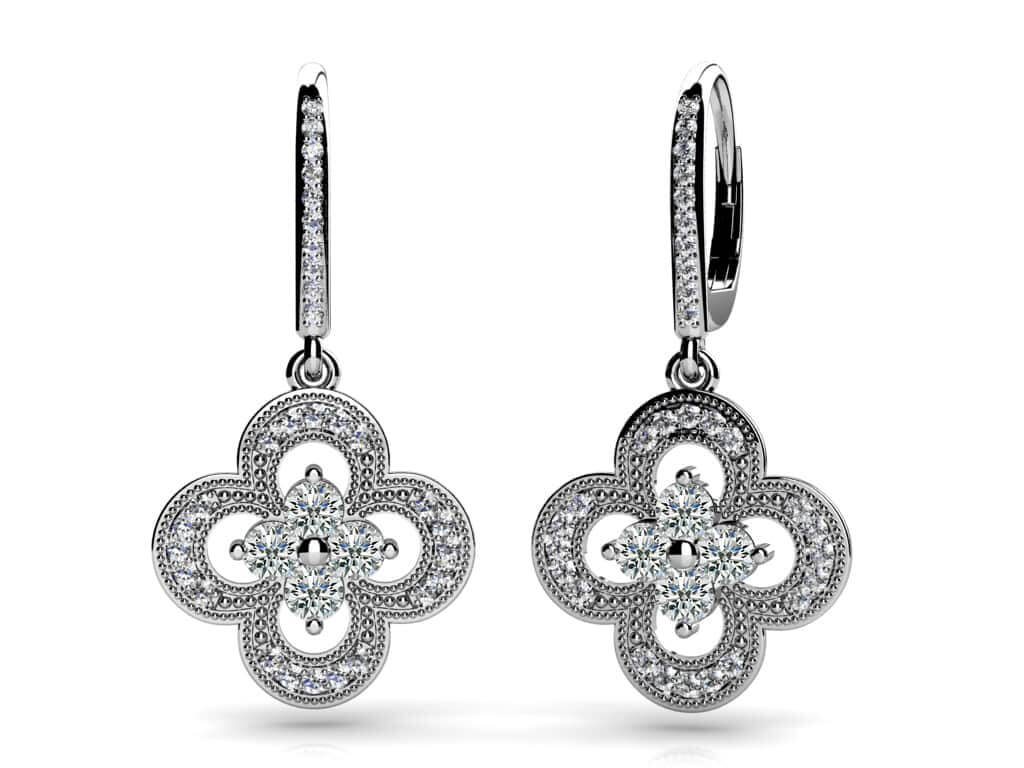 Lucky Blossom Diamond Drop Earrings Lab-Grown Diamond  with 0.87 ct.(finished) 1.0mm, 2.6mm