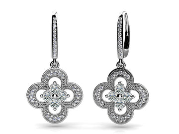 Lucky Blossom Diamond Drop Earrings Lab-Grown Diamond  with 0.87 ct.(finished) 1.0mm, 2.6mm