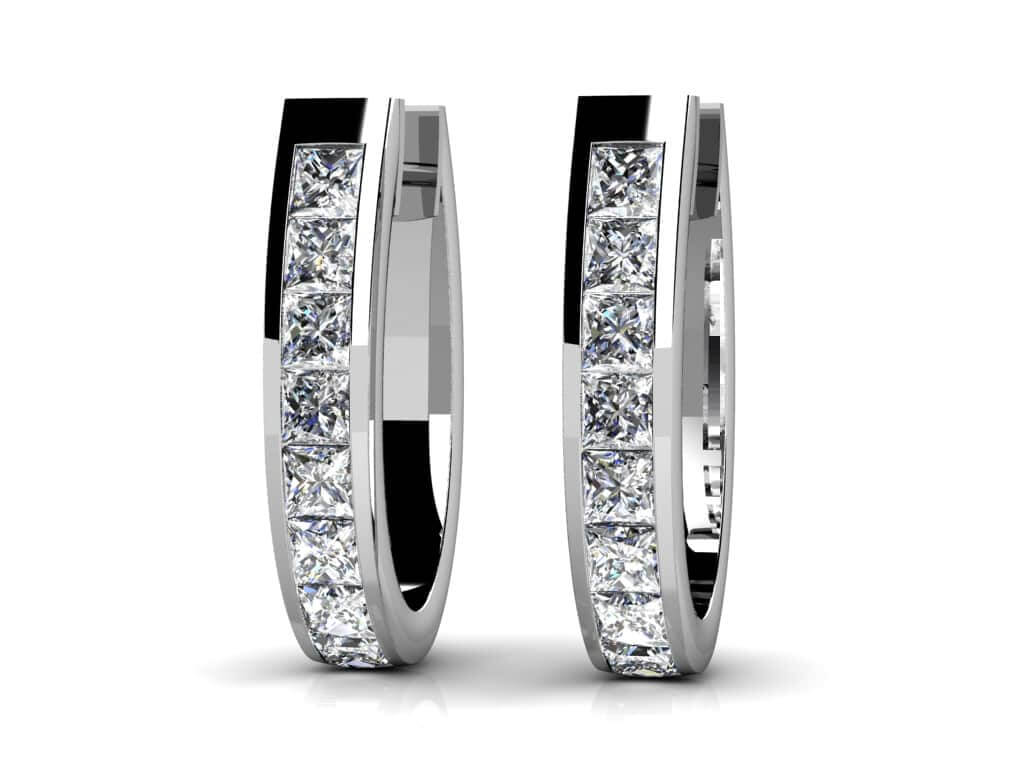 Channel Set Princess Diamond Hoop Earrings Diamond  with 1.10 ct.(finished) 2.0mm