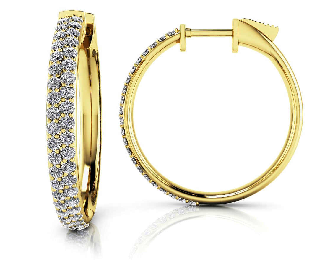 Diamond Pave Hoop Earrings Small Lab-Grown Diamond  with 1.12 ct.(finished) 1.4mm