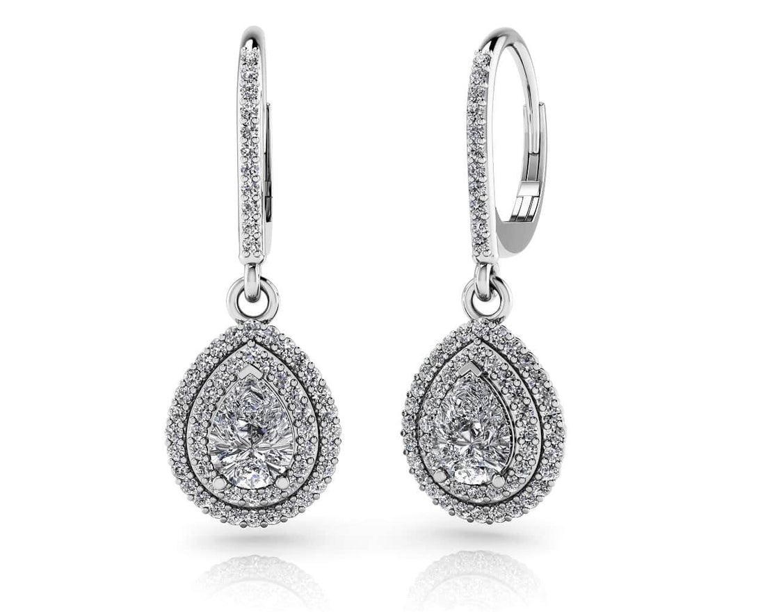 Vintage Teardrop Diamond Earrings Lab-Grown Diamond  with 1.19 ct. (2X0.30 ct. center diamonds)