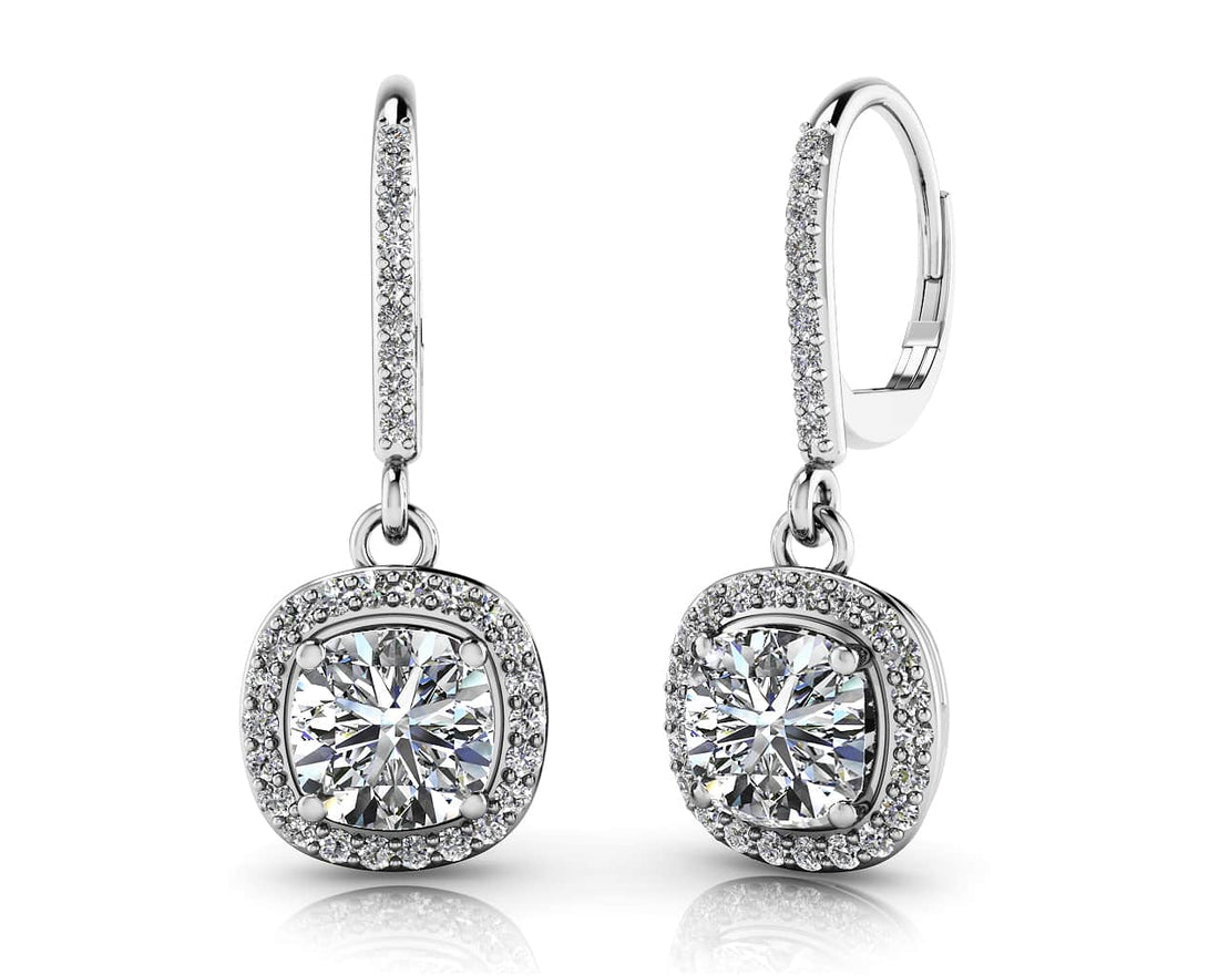 Ravishing Cushion Cut Diamond Drop Earring Lab-Grown Diamond  with 1.36 ct. (2X0.50 ct. center diamonds)