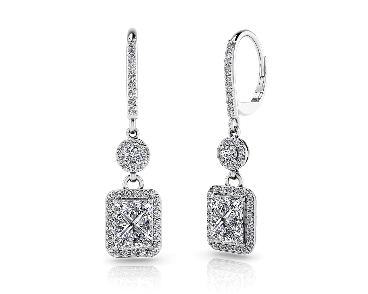 Love Spell Diamond Drop Earrings Diamond  with 3.74 ct. (2X1.50 ct. center diamonds)