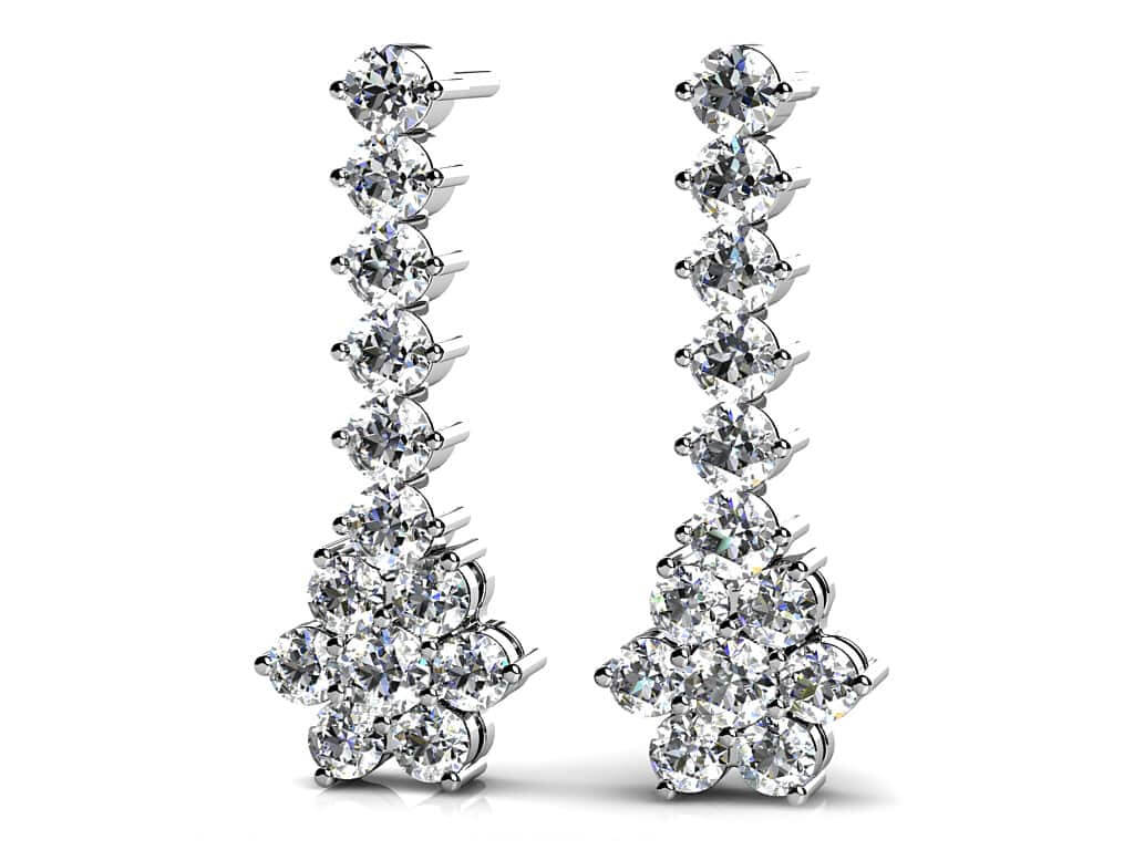 Vertical Drop Cluster Earrings Lab-Grown Diamond  with 0.98 ct.(finished) 1.9mm, 2.2mm, 2.6mm