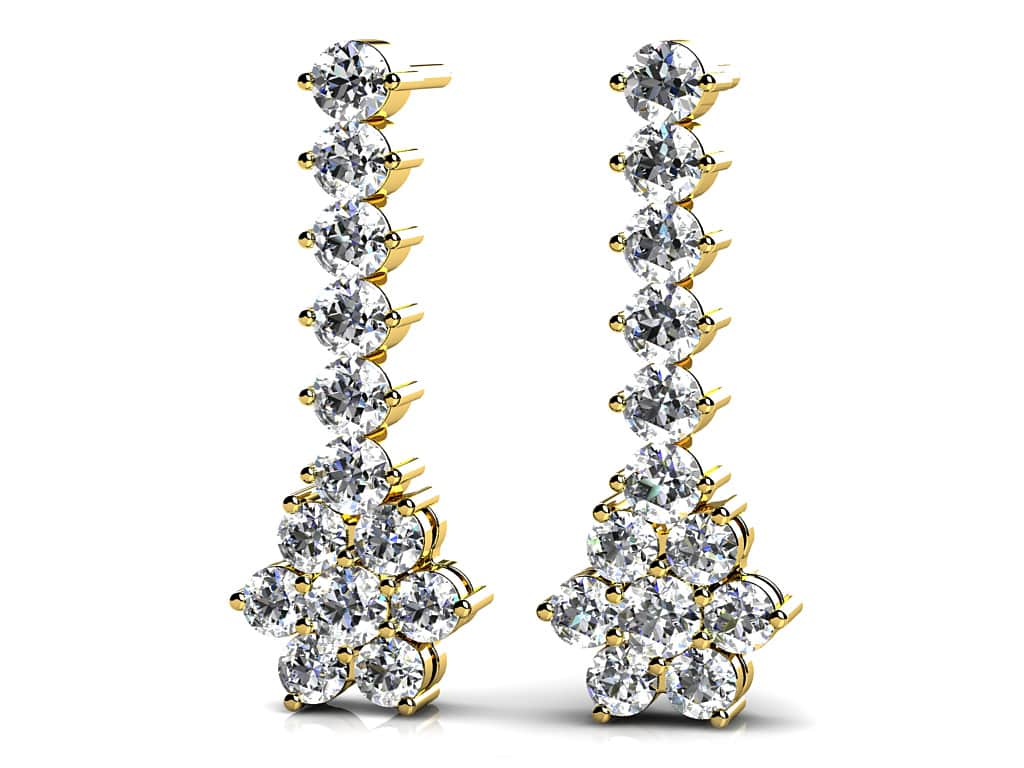 Vertical Drop Cluster Earrings Lab-Grown Diamond  with 0.98 ct.(finished) 1.9mm, 2.2mm, 2.6mm