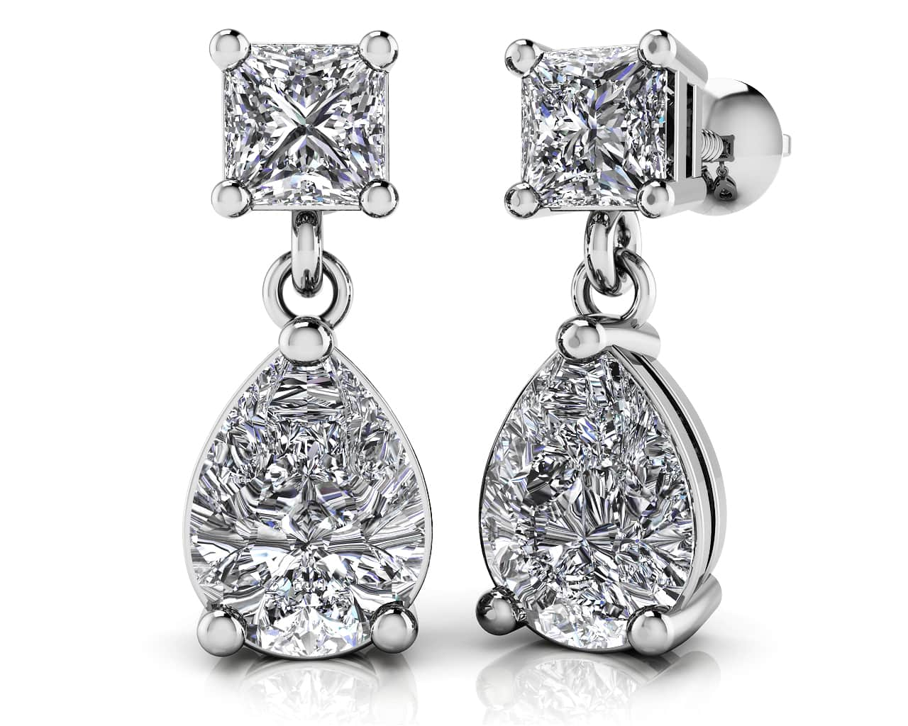 Princess Cut Diamond Teardrop Earrings Lab-Grown Diamond  with 1.53 ct.(finished) 7x5mm, 3.5mm