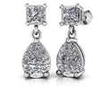 Princess Cut Diamond Teardrop Earrings Lab-Grown Diamond  with 2.81 ct.(finished) 9x6mm, 4mm