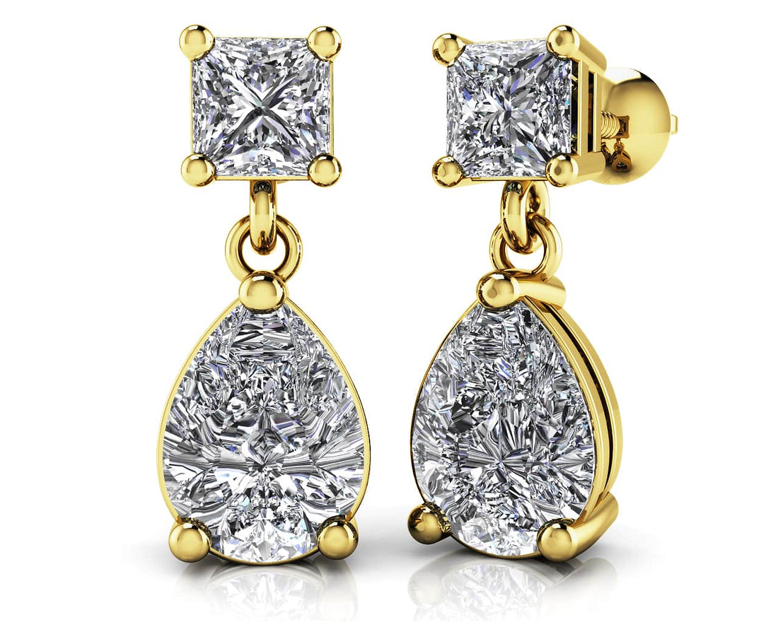 Princess Cut Diamond Teardrop Earrings Lab-Grown Diamond  with 2.14 ct.(finished) 8x5mm, 3.75mm