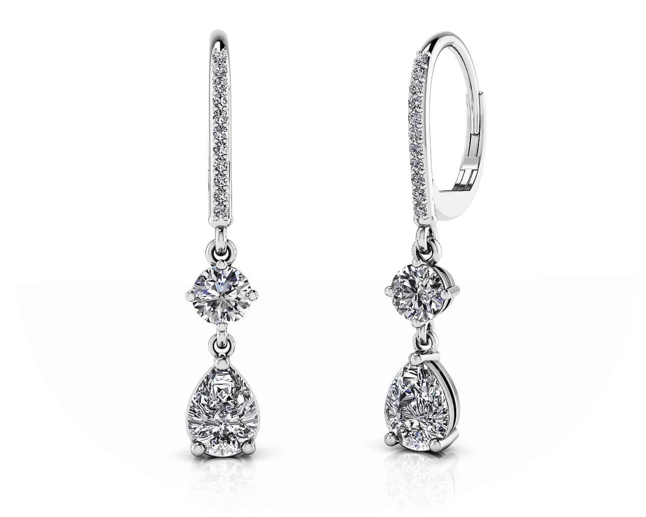 Romantic Pear Shaped Diamond Drop Earrings Lab-Grown Diamond  with 1.68 ct.(finished) 7x5mm, 1mm, 4.25mm