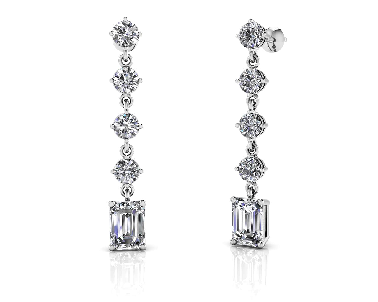 Sparkling Round Drop And Emerald Cut Earrings Diamond  with 3.68 ct.(finished) 7x5mm, 3.8mm