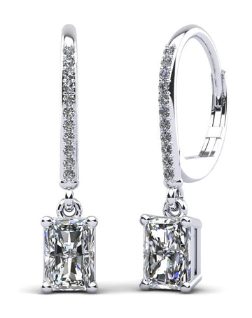 Modern Chic Emerald Cut Drop Earrings Lab-Grown Diamond  with 1.61 ct.(finished) 6.5x4.5mm, 1mm