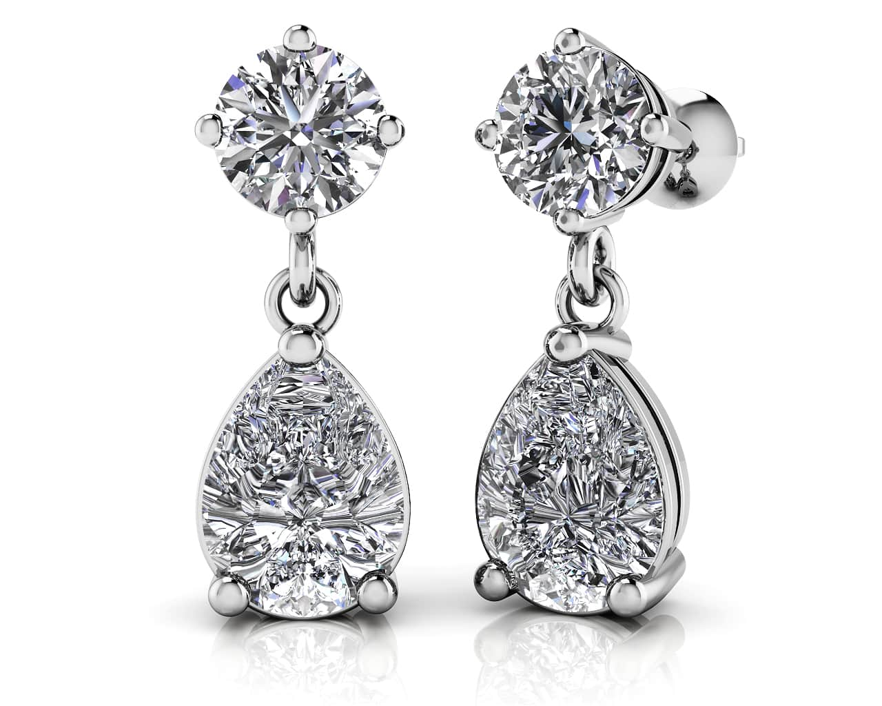 Alluring Round And Pear Shaped Drop Earrings Diamond  with 1.60 ct.(finished) 7x5mm, 4.25mm