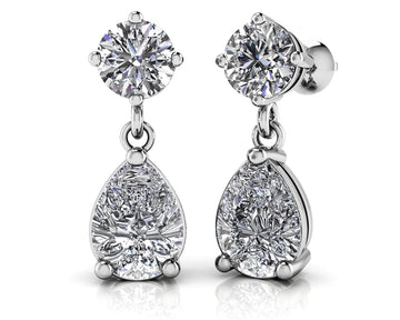 Alluring Round And Pear Shaped Drop Earrings Lab-Grown Diamond  with 2.60 ct.(finished) 9x6mm, 4.25mm