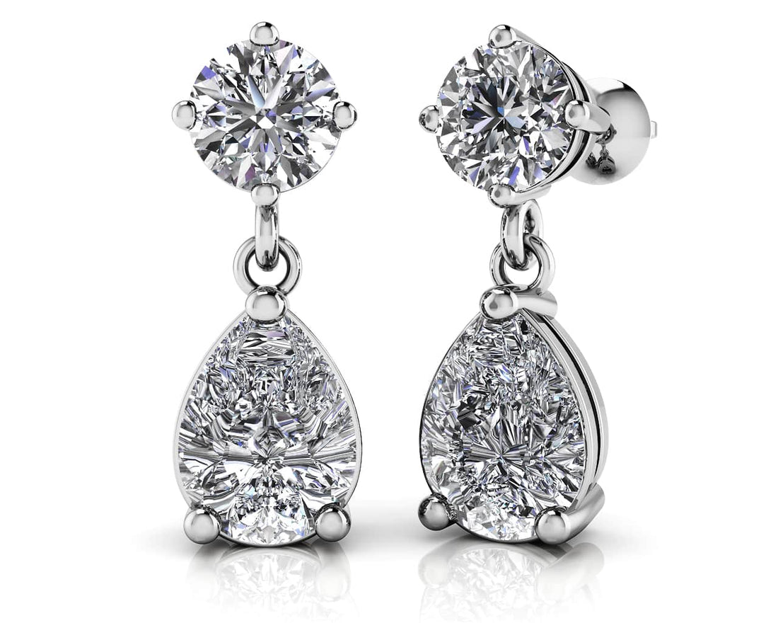 Alluring Round And Pear Shaped Drop Earrings Diamond  with 2.10 ct.(finished) 8x5mm, 4.25mm