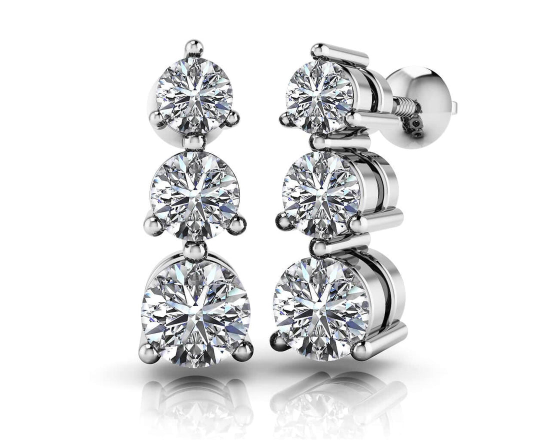 Triple Diamond Drop Earrings Diamond  with 0.76 ct.(finished) 2.5mm, 3.1mm, 3.7mm