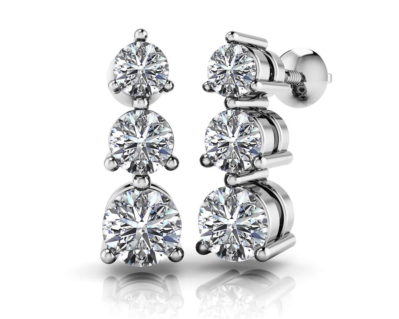 Triple Diamond Drop Earrings Diamond  with 0.52 ct.(finished) 2.2mm, 2.8mm, 3.4mm