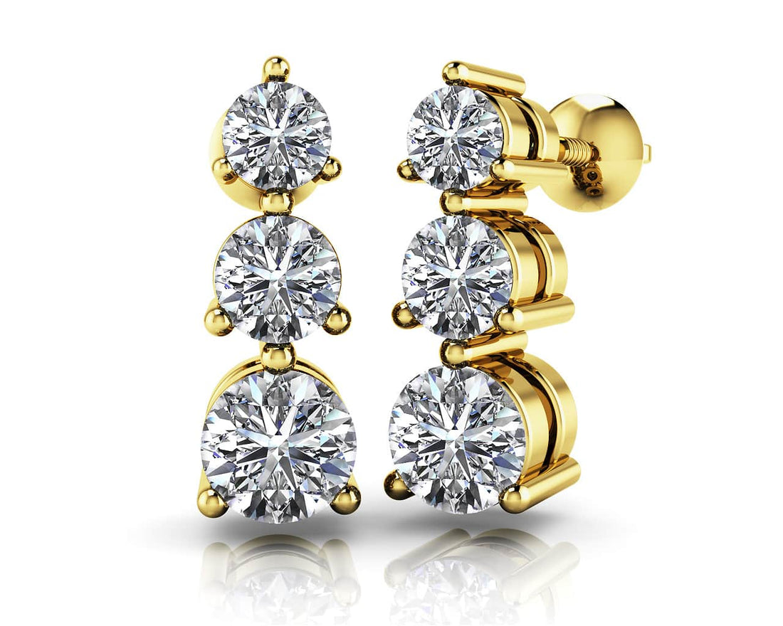 Triple Diamond Drop Earrings Diamond  with 0.52 ct.(finished) 2.2mm, 2.8mm, 3.4mm