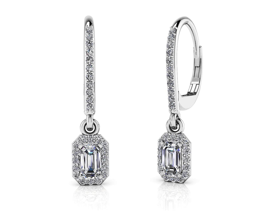 Romantic Emerald Cut Diamond Drop Earrings Lab-Grown Diamond  with 1.71 ct. (2X0.70 ct. center diamonds)