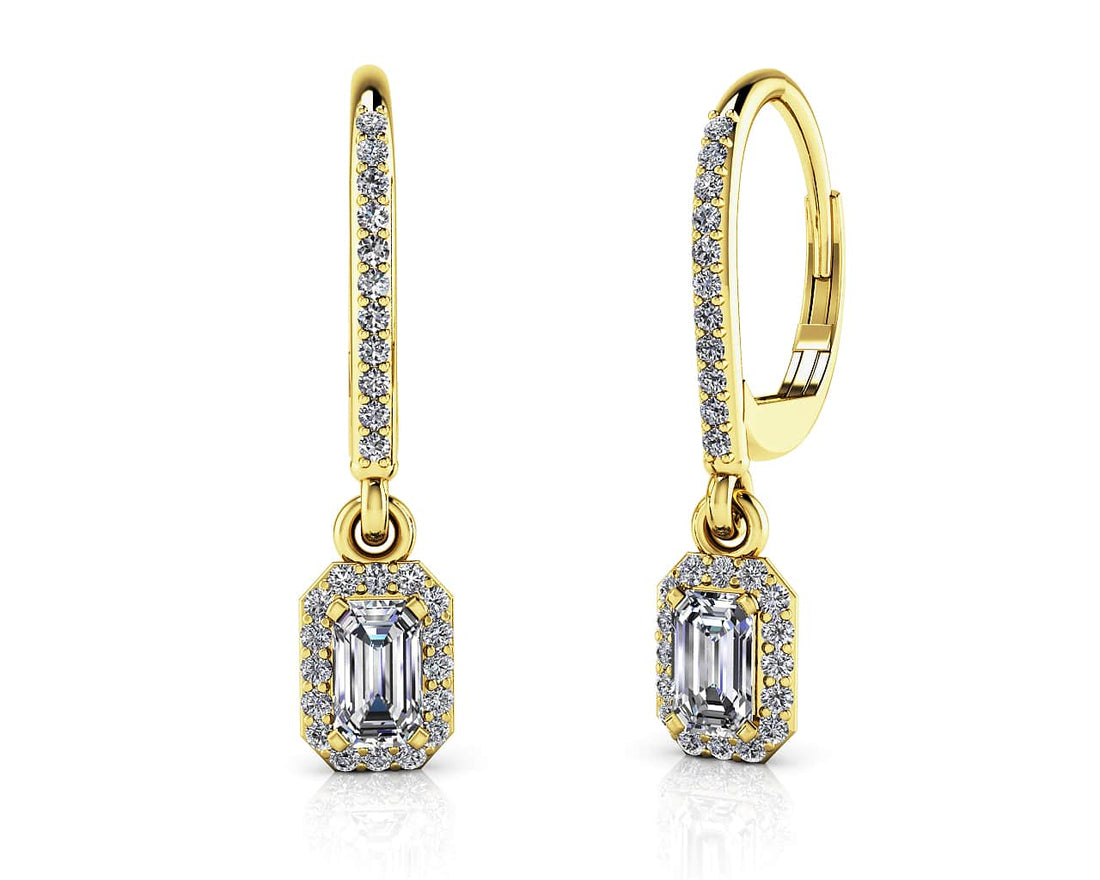 Romantic Emerald Cut Diamond Drop Earrings Lab-Grown Diamond  with 0.77 ct. (2X0.25 ct. center diamonds)