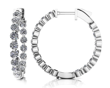 Shared Prong Diamond Hoop Earrings Small Lab-Grown Diamond  with 2.92 ct.(finished) 2.8mm