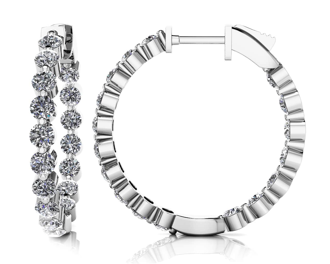 Shared Prong Diamond Hoop Earrings Small Diamond  with 1.94 ct.(finished) 2.4mm